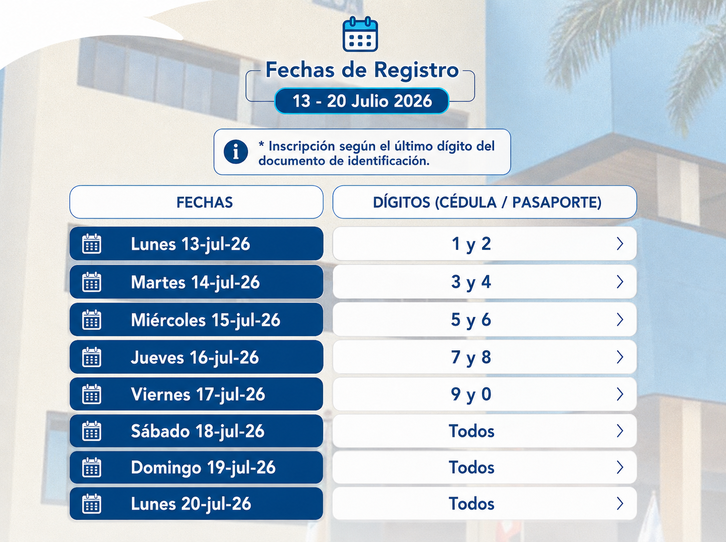 Calendario de admisión